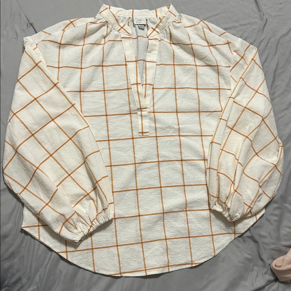 a new day Cream and Orange Grid Shirt